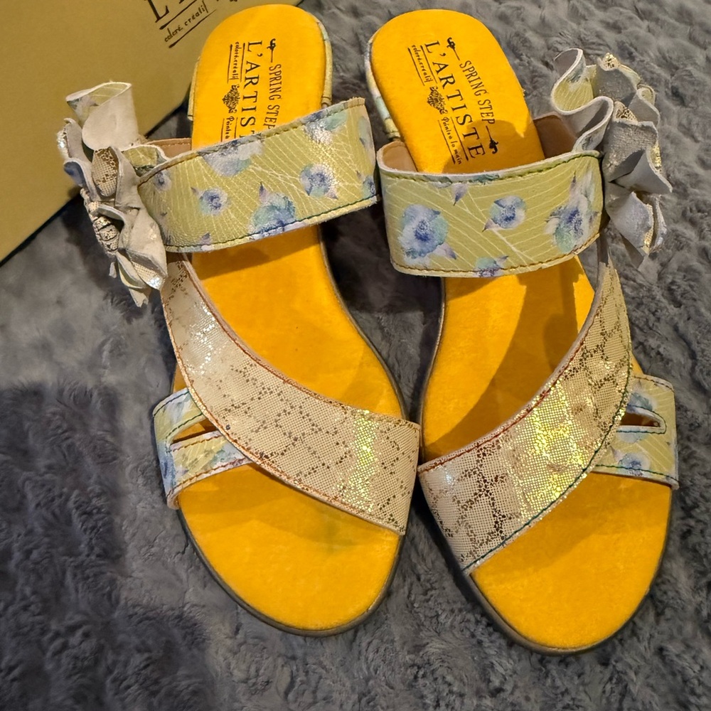 Spring Step Yellow Floral Sandals
